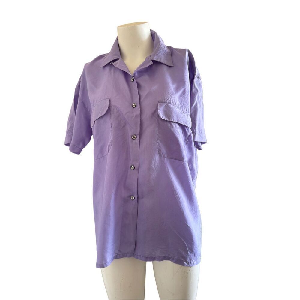 SMW M women’s vintage 90s lilac lavender pastel purple 100% silk button up blous